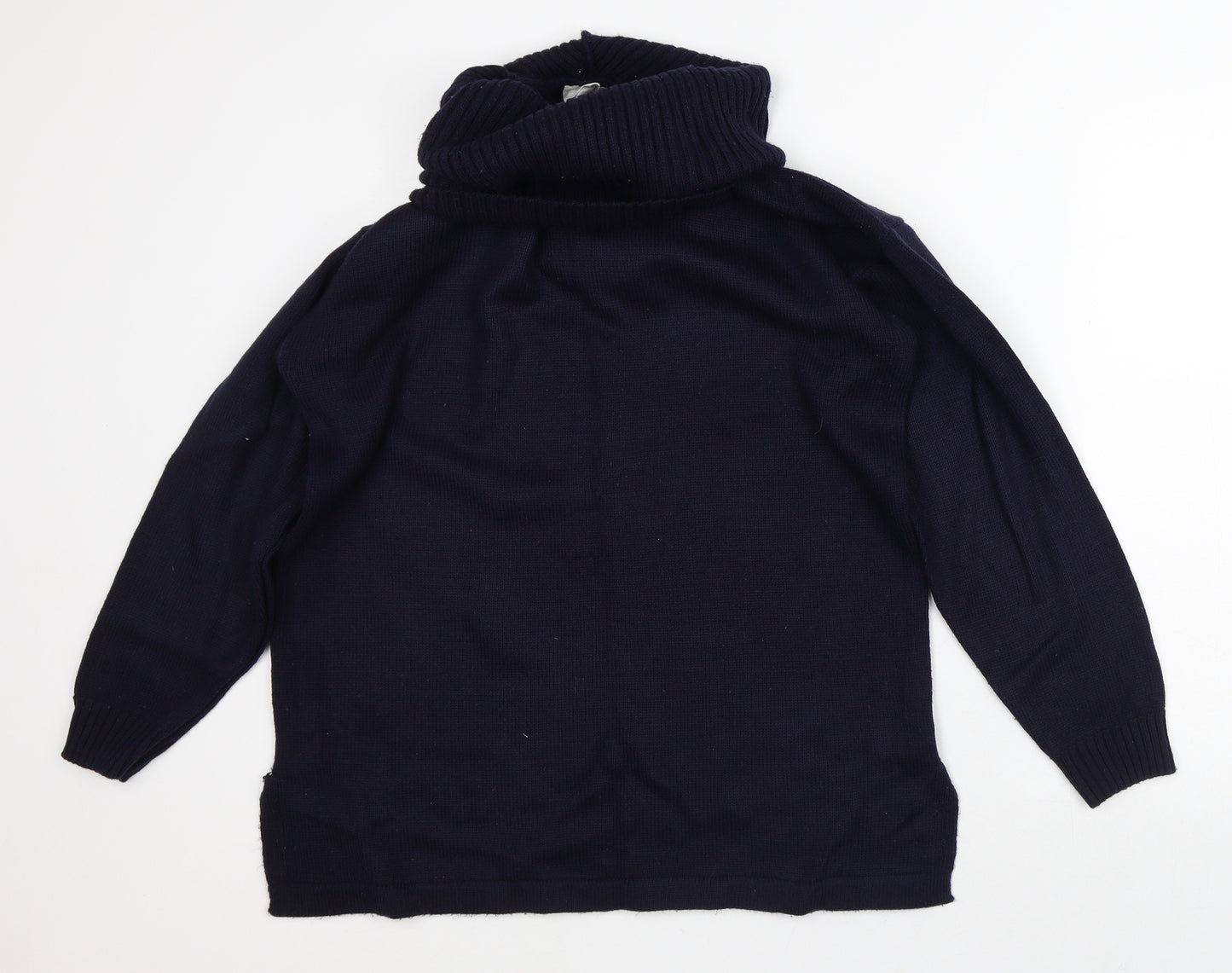 Classic Womens Blue Roll Neck  Acrylic Pullover Jumper Size 14