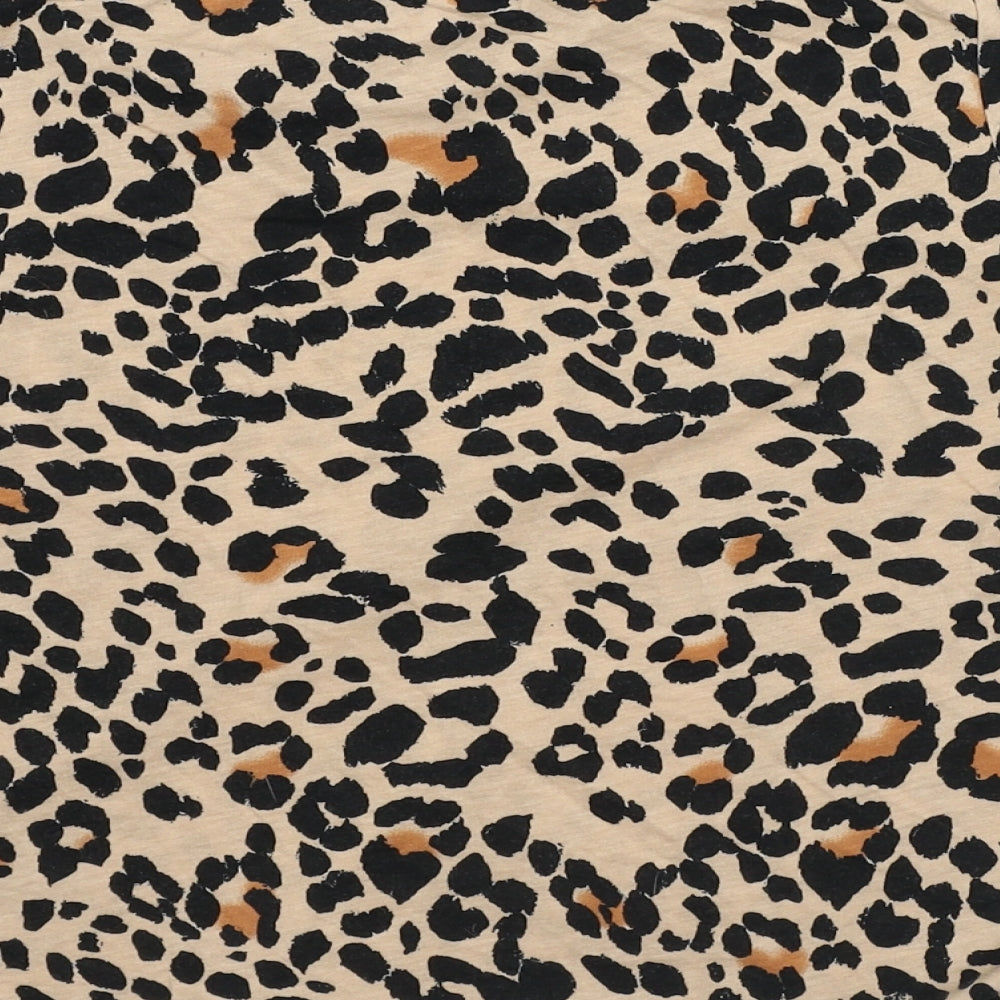 New Look Womens Brown Animal Print Cotton Cropped T-Shirt Size 10 Round Neck