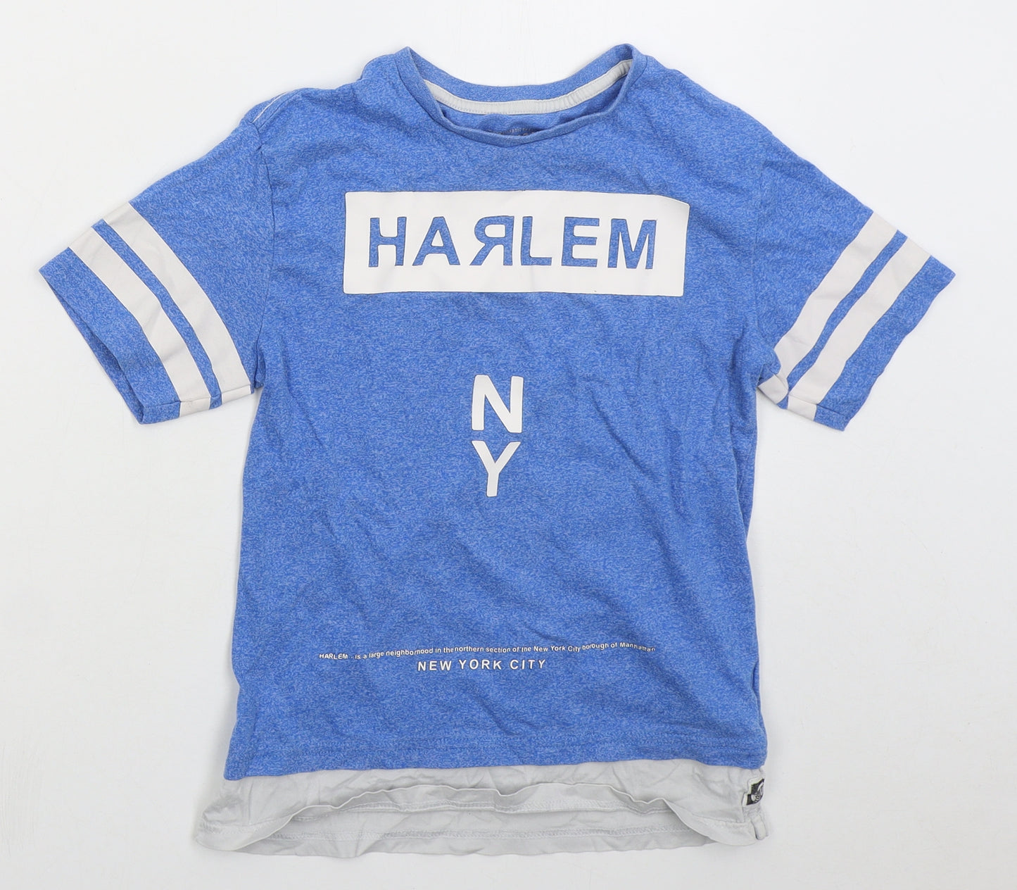 F&F Boys Blue  Cotton Basic T-Shirt Size 8-9 Years Crew Neck Pullover - Harlem