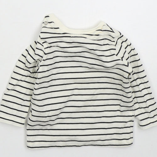 Tesco Baby White Striped Cotton Basic T-Shirt Size 3-6 Months Crew Neck Pullover - Mickey
