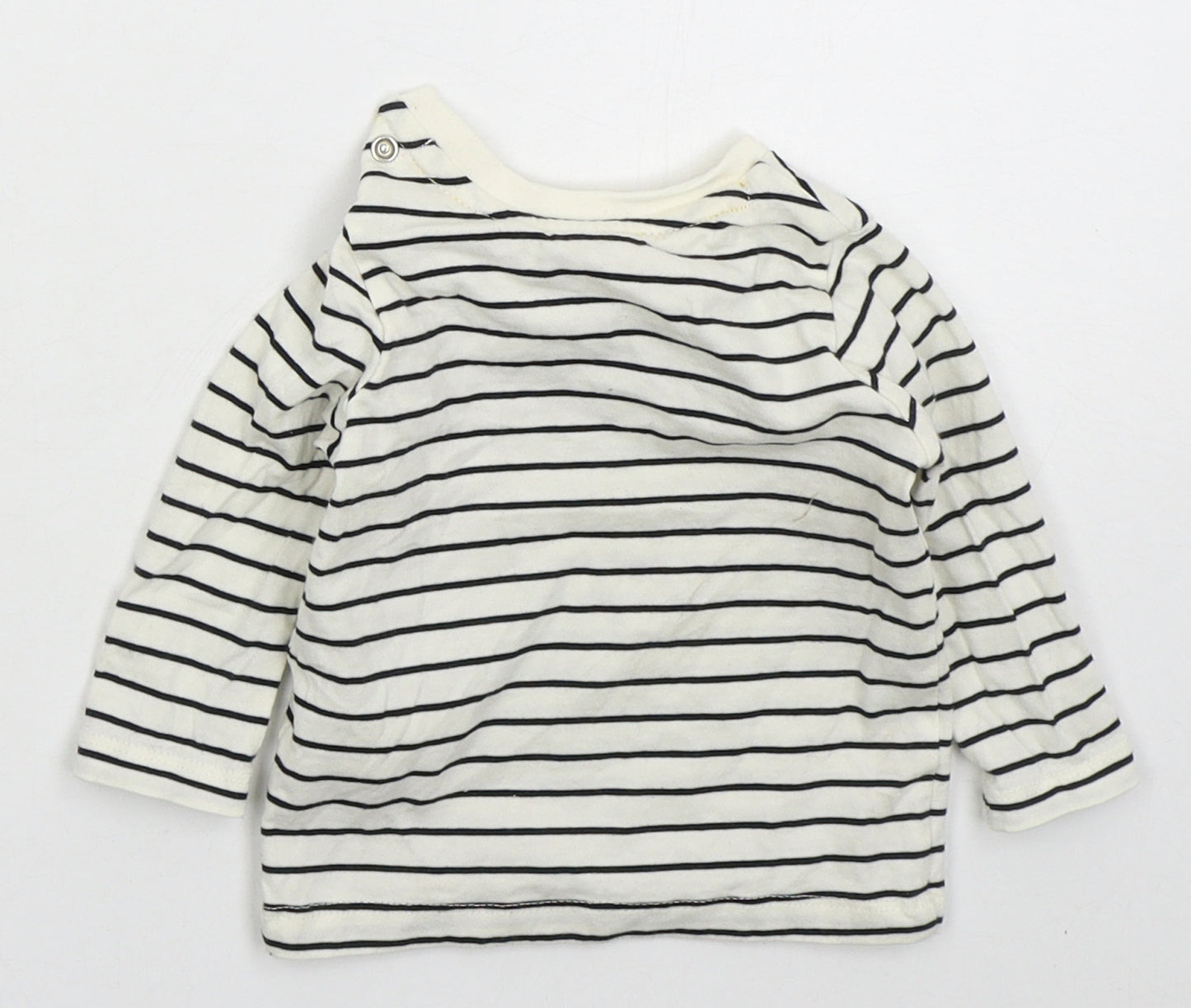 Tesco Baby White Striped Cotton Basic T-Shirt Size 3-6 Months Crew Neck Pullover - Mickey