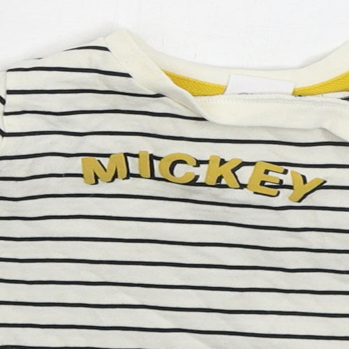Tesco Baby White Striped Cotton Basic T-Shirt Size 3-6 Months Crew Neck Pullover - Mickey