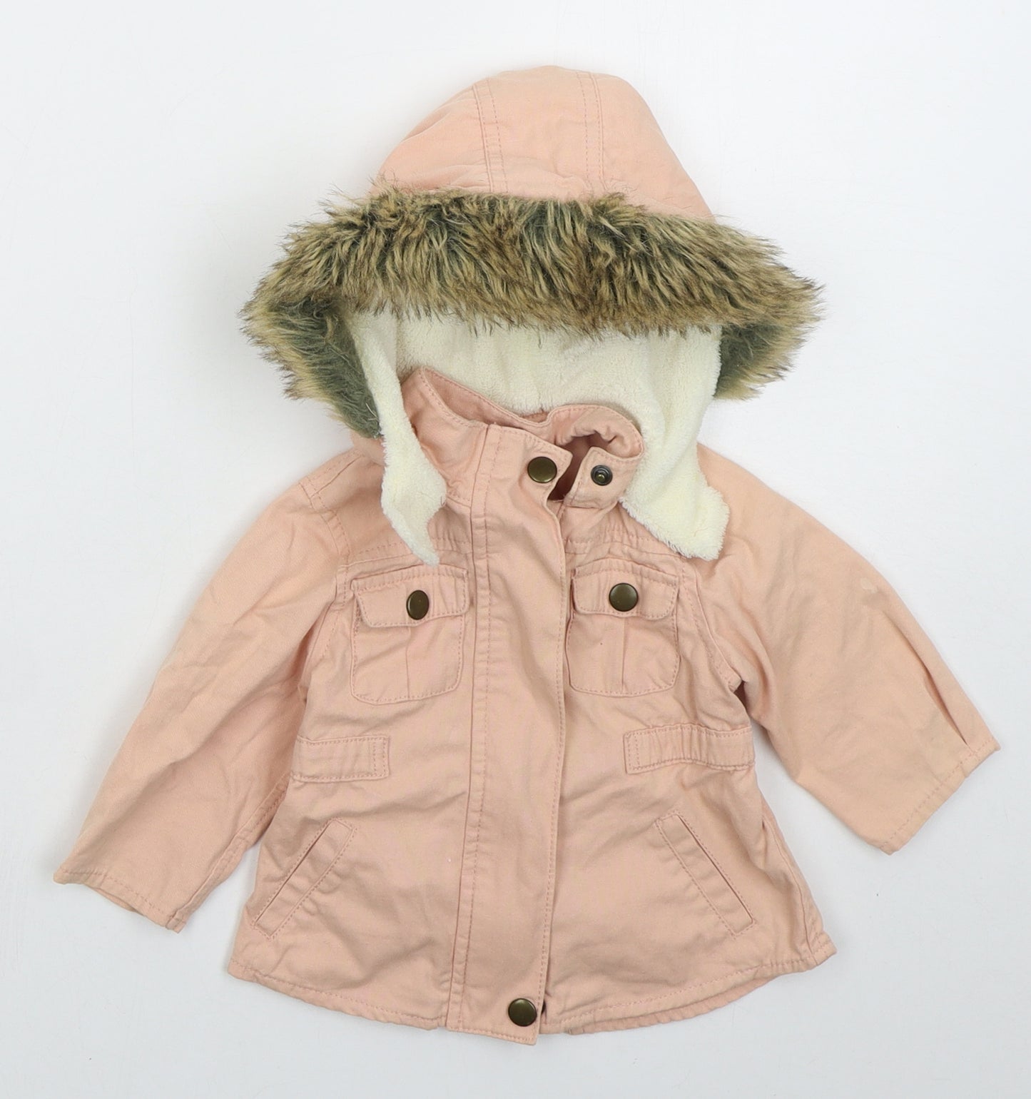 mamas & papas Girls Pink   Parka Coat Size 3-6 Months   Zip