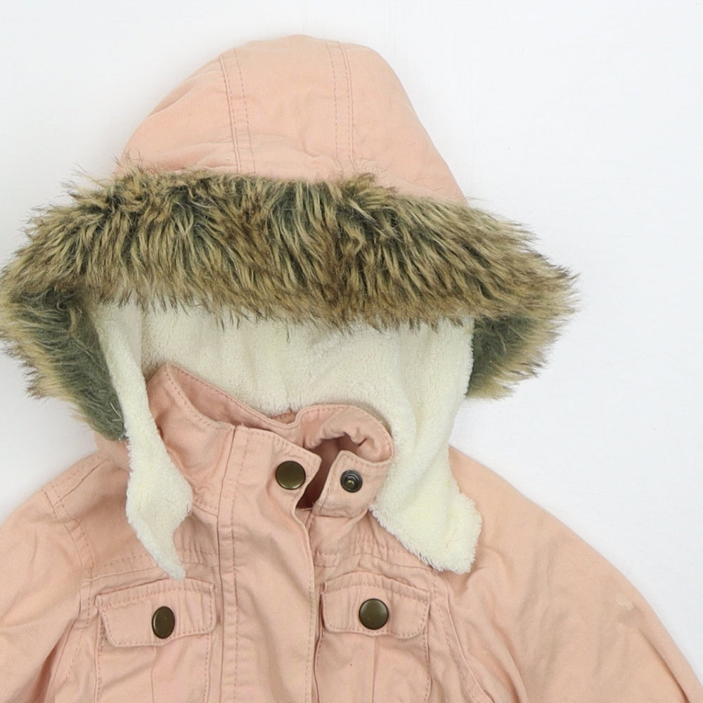 mamas & papas Girls Pink   Parka Coat Size 3-6 Months   Zip