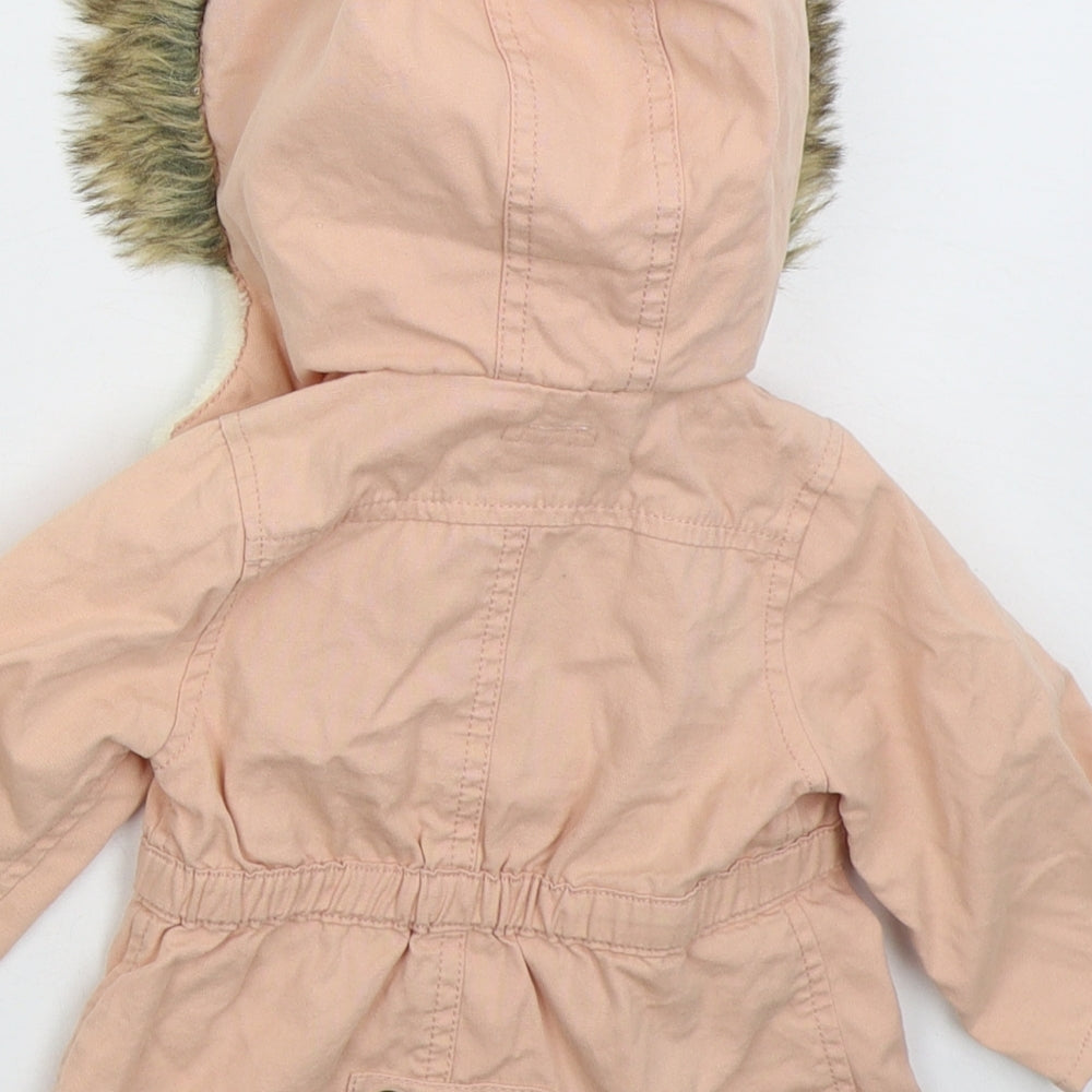 mamas & papas Girls Pink   Parka Coat Size 3-6 Months   Zip