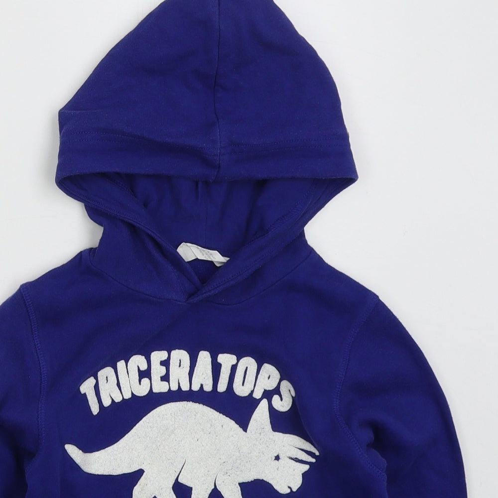 H&M Boys Blue  Cotton Pullover Hoodie Size 5-6 Years  Pullover - Triceratops