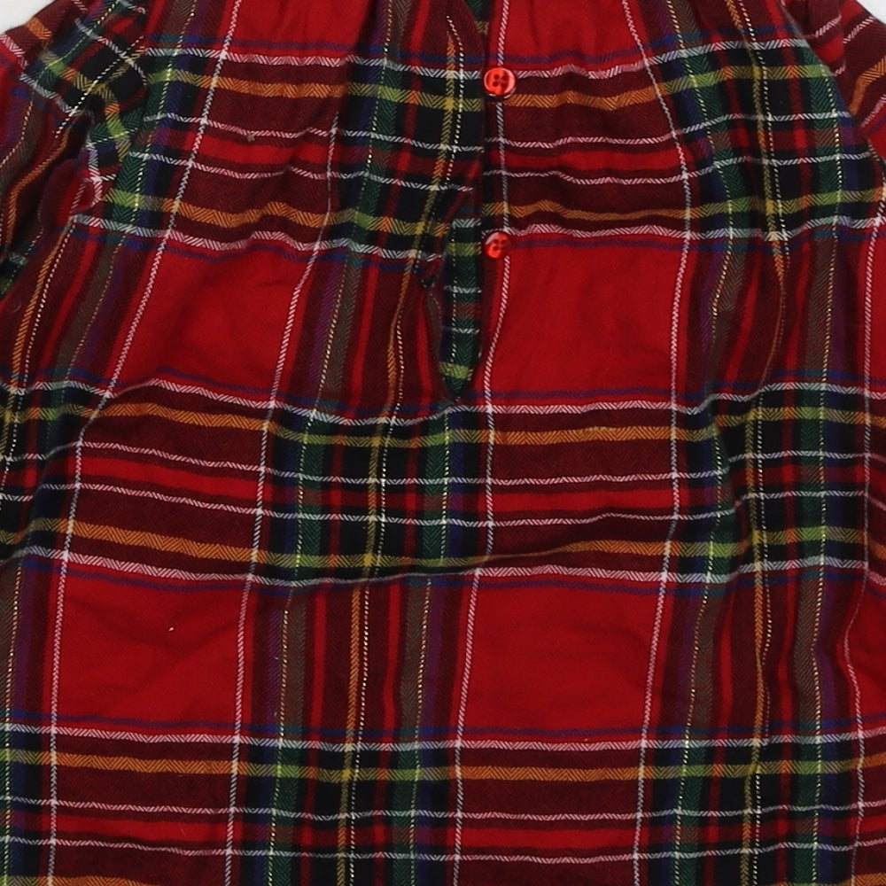 NEXT Girls Red Check Cotton A-Line  Size 12-18 Months  Mock Neck Pullover