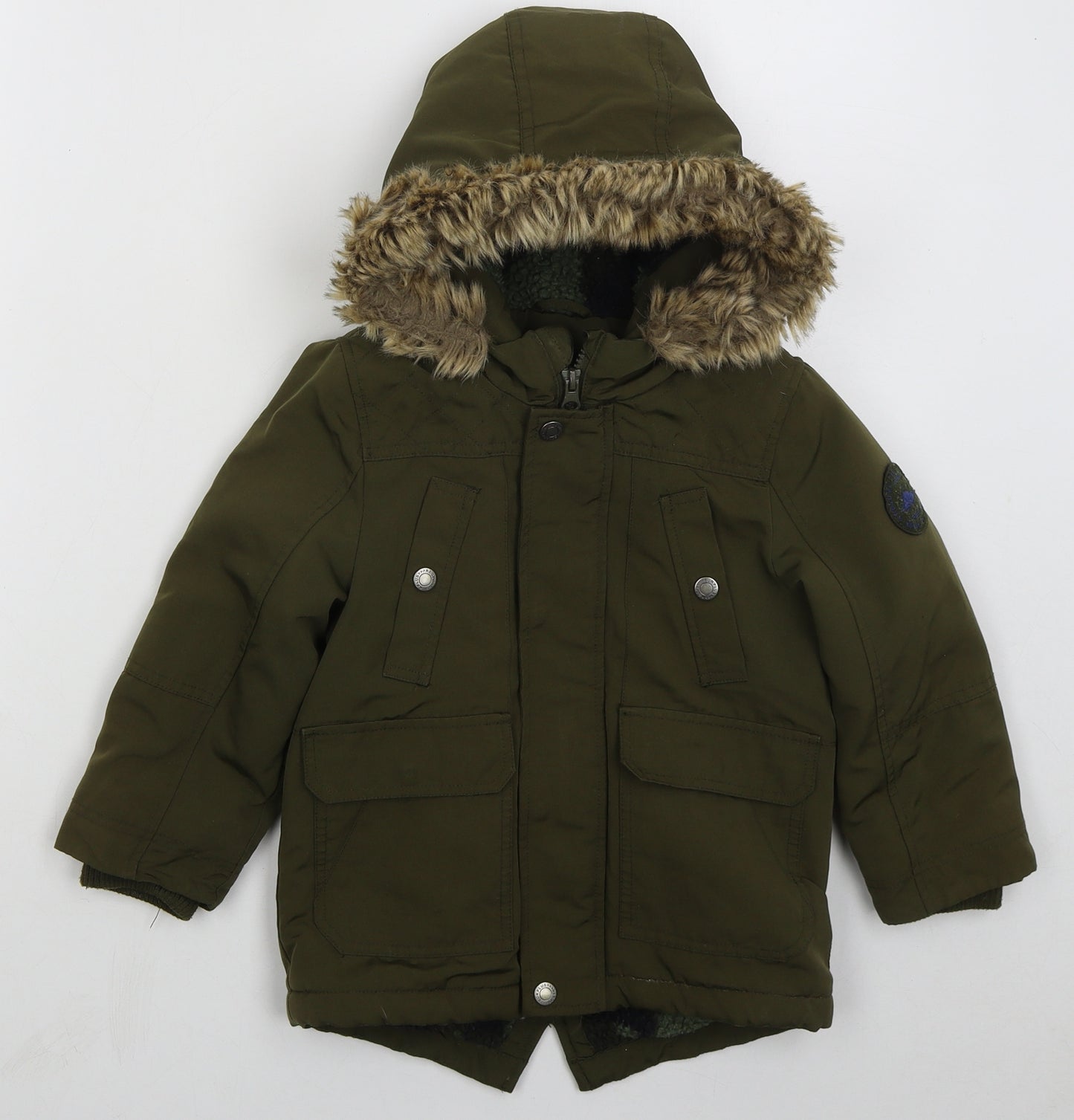 George Boys Green   Parka Coat Size 3-4 Years  Zip