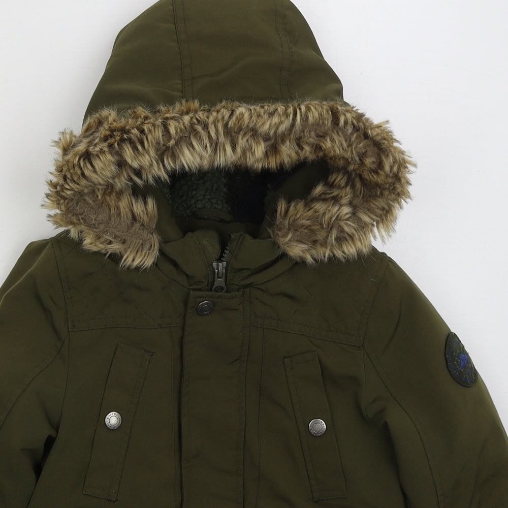 George Boys Green   Parka Coat Size 3-4 Years  Zip