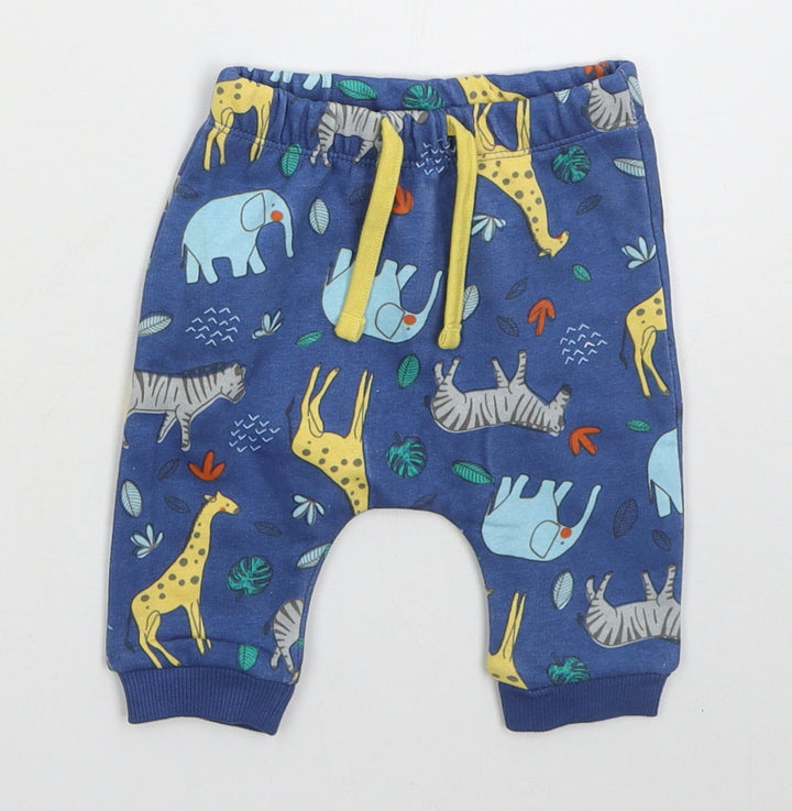 Matalan Boys Blue Cotton Sweatpants Trousers Size 0-3 Months Drawstring - Animals