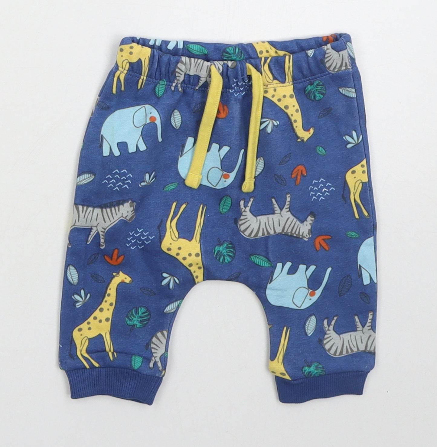 Matalan Boys Blue  Cotton Sweatpants Trousers Size 0-3 Months  Drawstring - Animals