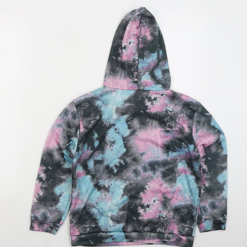SheIn Girls Grey  Polyester Pullover Hoodie Size 11-12 Years  Pullover - Heart Blue Pink Abstract