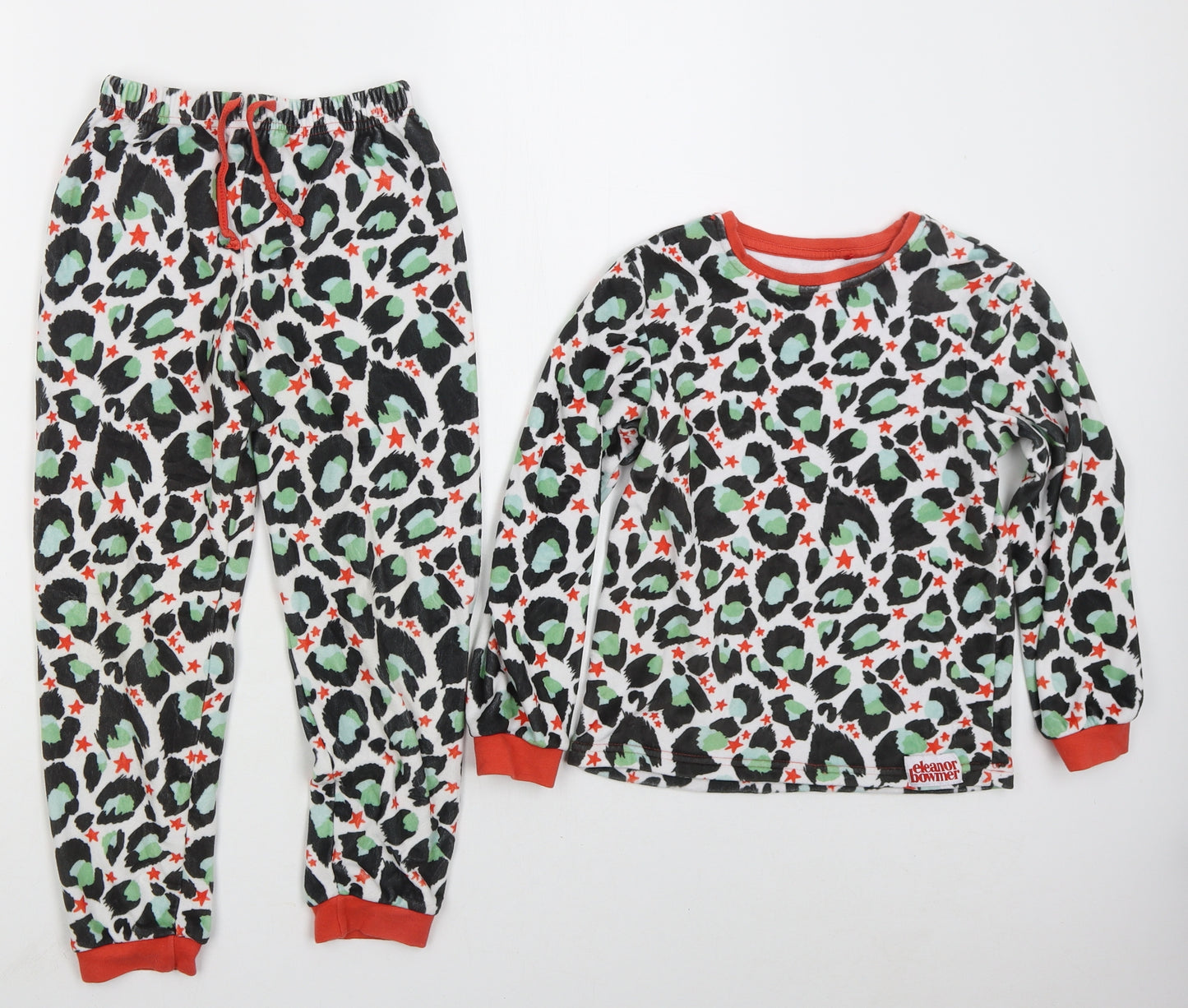 Eleanor Bower Girls White Animal Print Polyester Top Pyjama Set Size 6-7 Years  Pullover