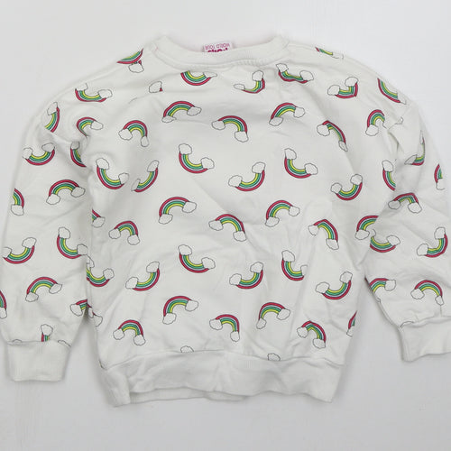 Tesco Girls White  Cotton Pullover Sweatshirt Size 6-7 Years  Pullover - Trolls Rainbows