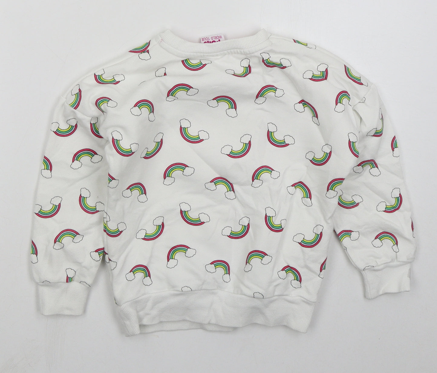 Tesco Girls White  Cotton Pullover Sweatshirt Size 6-7 Years  Pullover - Trolls Rainbows