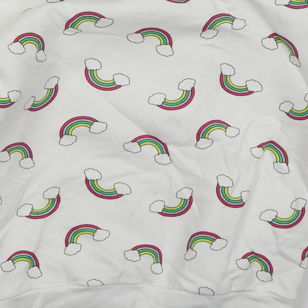 Tesco Girls White  Cotton Pullover Sweatshirt Size 6-7 Years  Pullover - Trolls Rainbows
