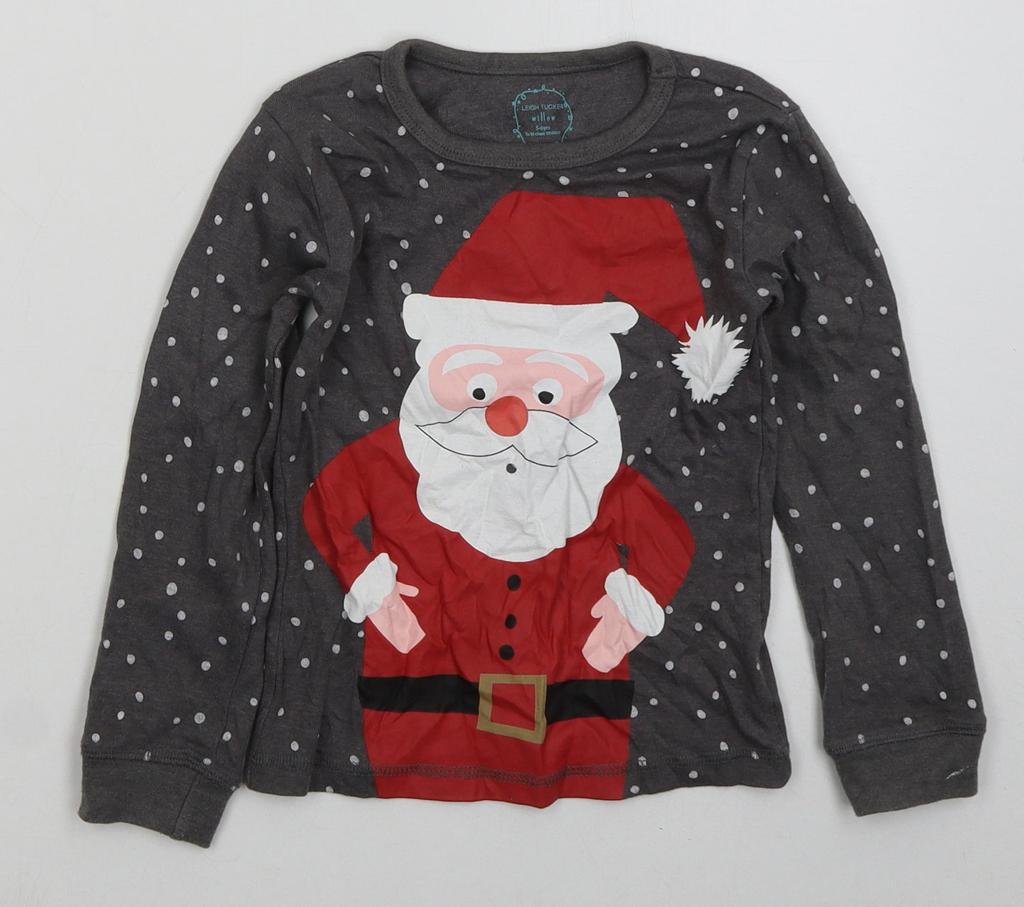 Dunnes Girls Grey Polka Dot Cotton Basic T-Shirt Size 5-6 Years Crew Neck Pullover - Santa Claus