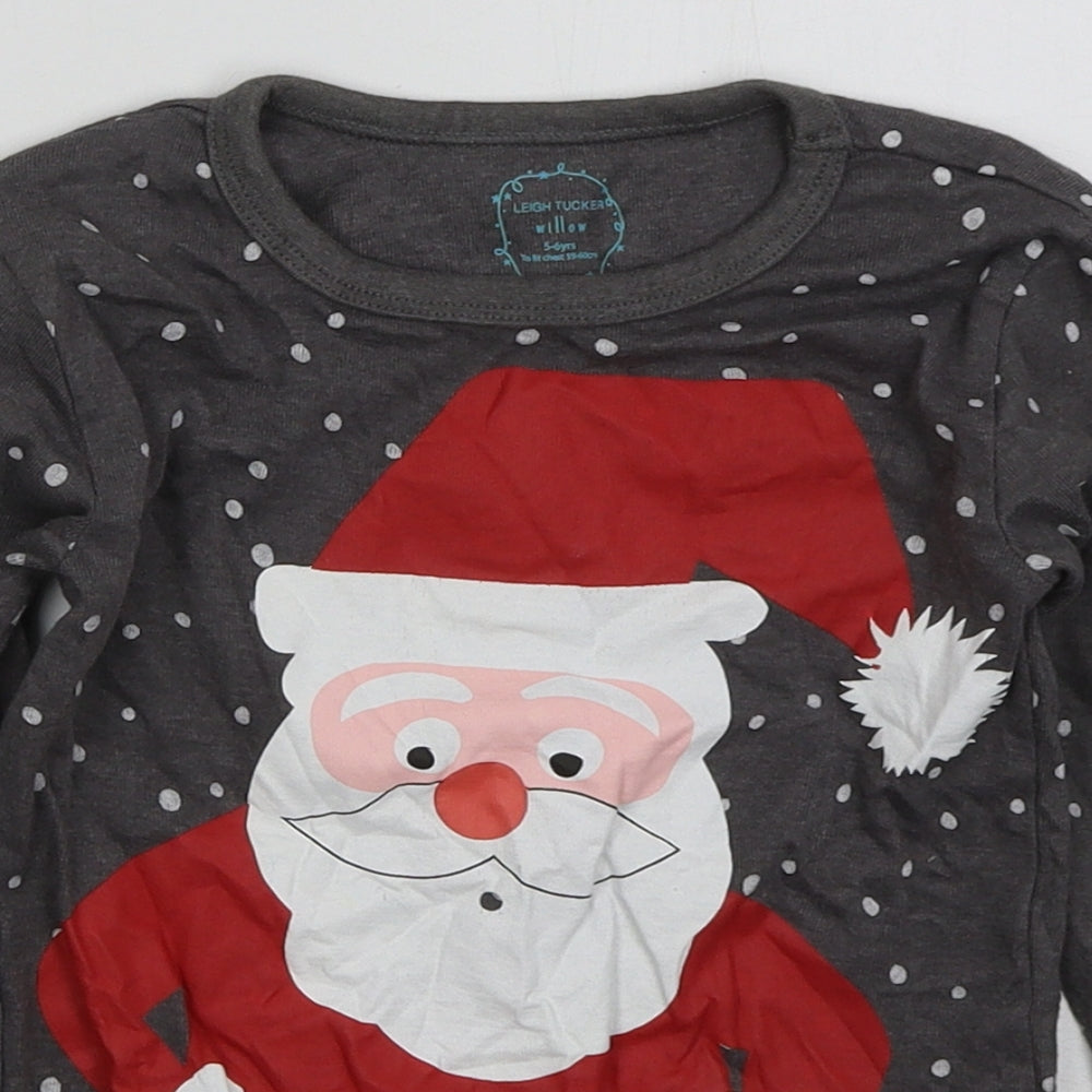 Dunnes Girls Grey Polka Dot Cotton Basic T-Shirt Size 5-6 Years Crew Neck Pullover - Santa Claus