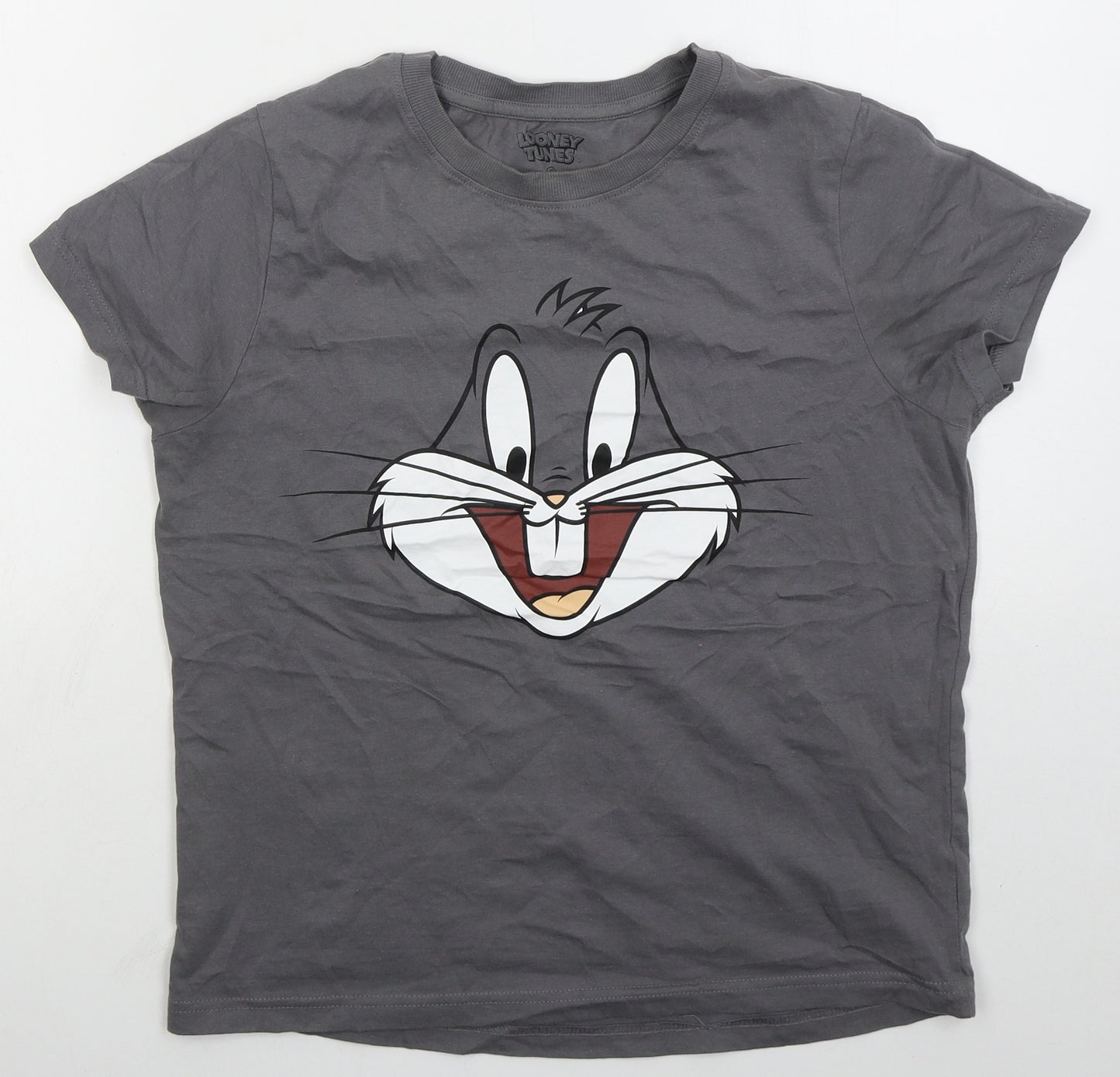 Primark Womens Grey  Cotton Basic T-Shirt Size 10 Crew Neck - Bugs Bunny