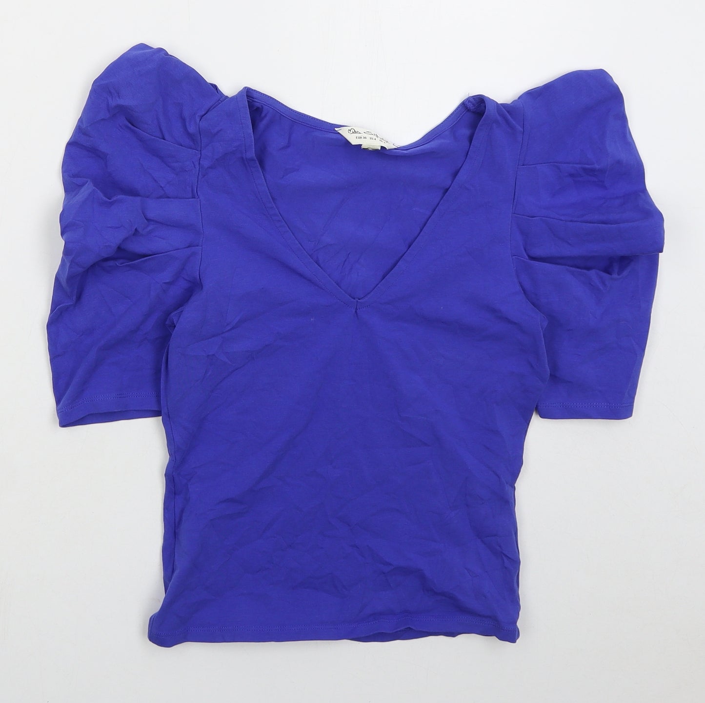 Miss Selfridge Womens Blue  Cotton Basic T-Shirt Size 8 V-Neck