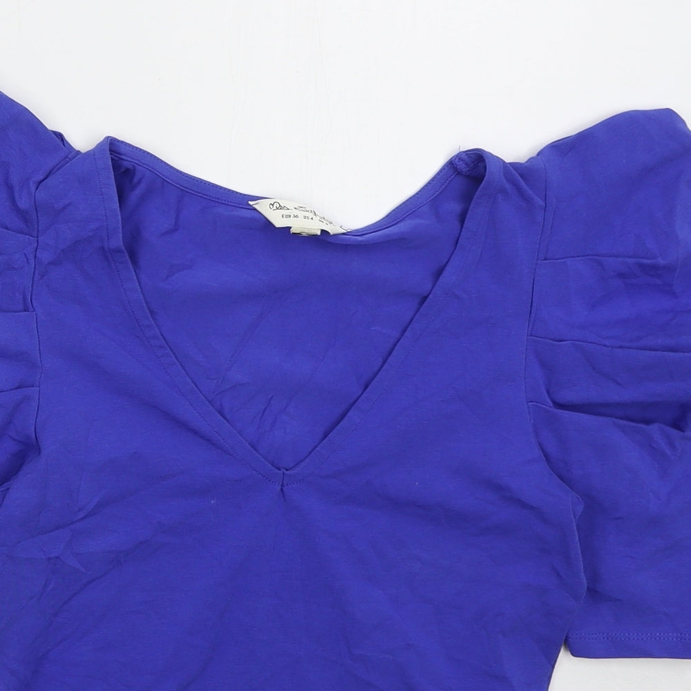 Miss Selfridge Womens Blue  Cotton Basic T-Shirt Size 8 V-Neck