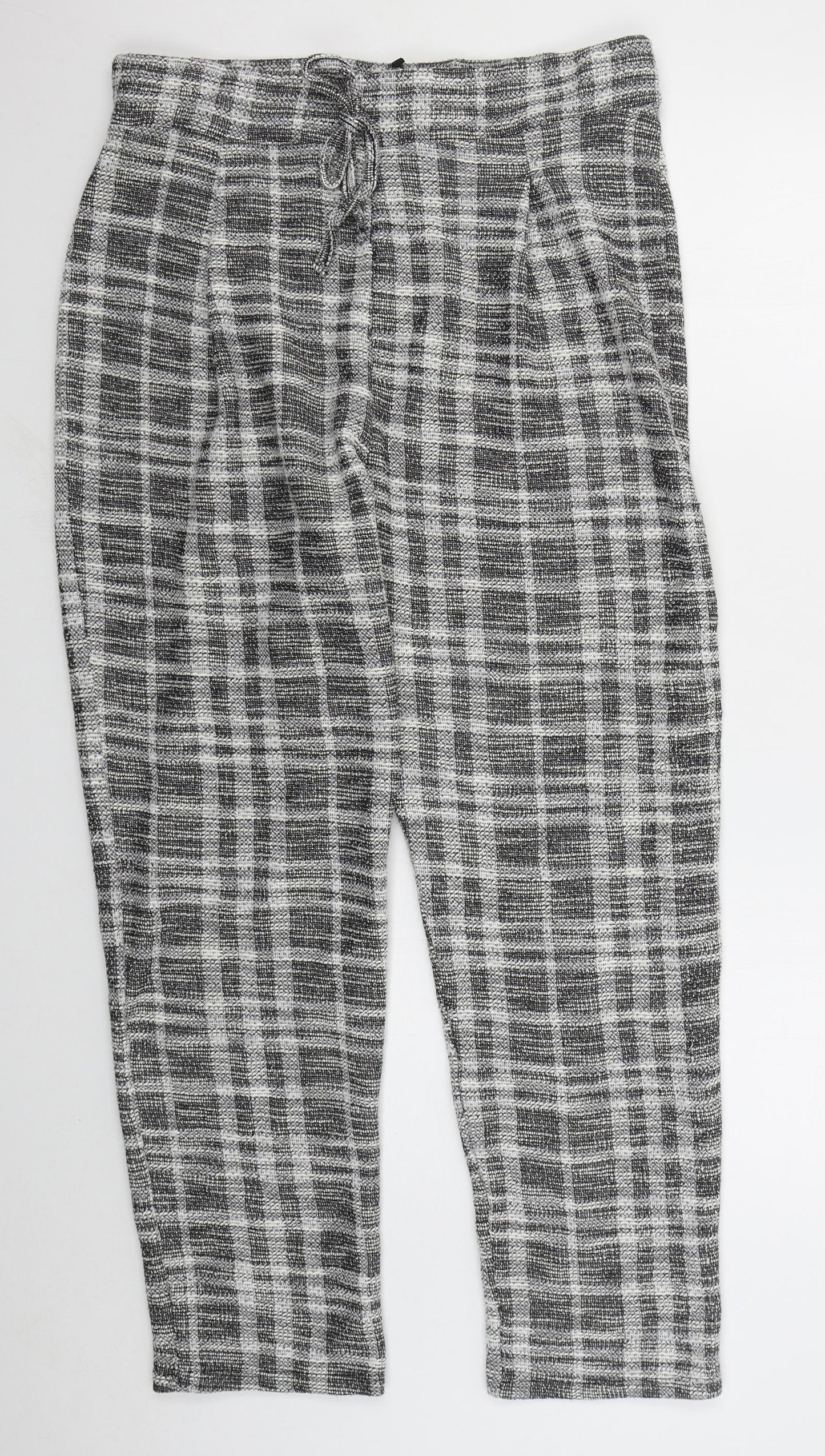 George Womens Grey Check Polyester Trousers  Size 16 L27 in Regular Drawstring