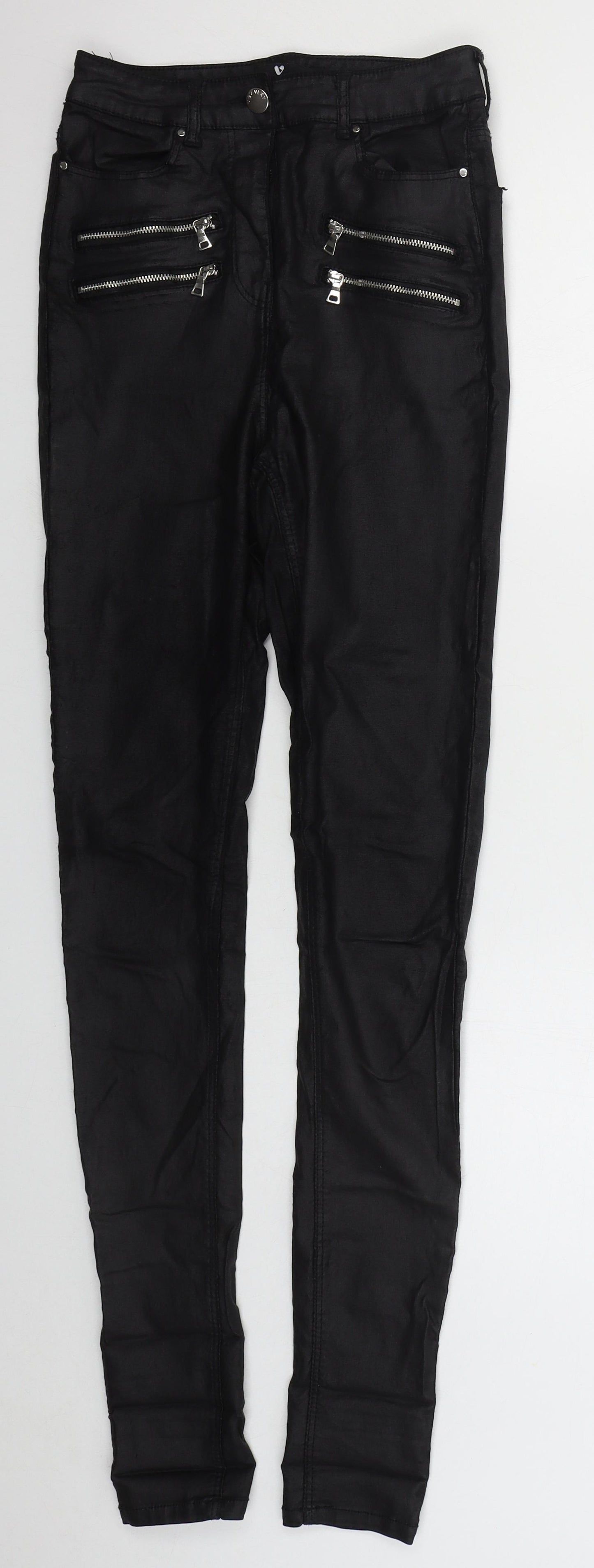 Marks and Spencer Womens Black  Viscose Trousers  Size 10 L32 in Regular Button