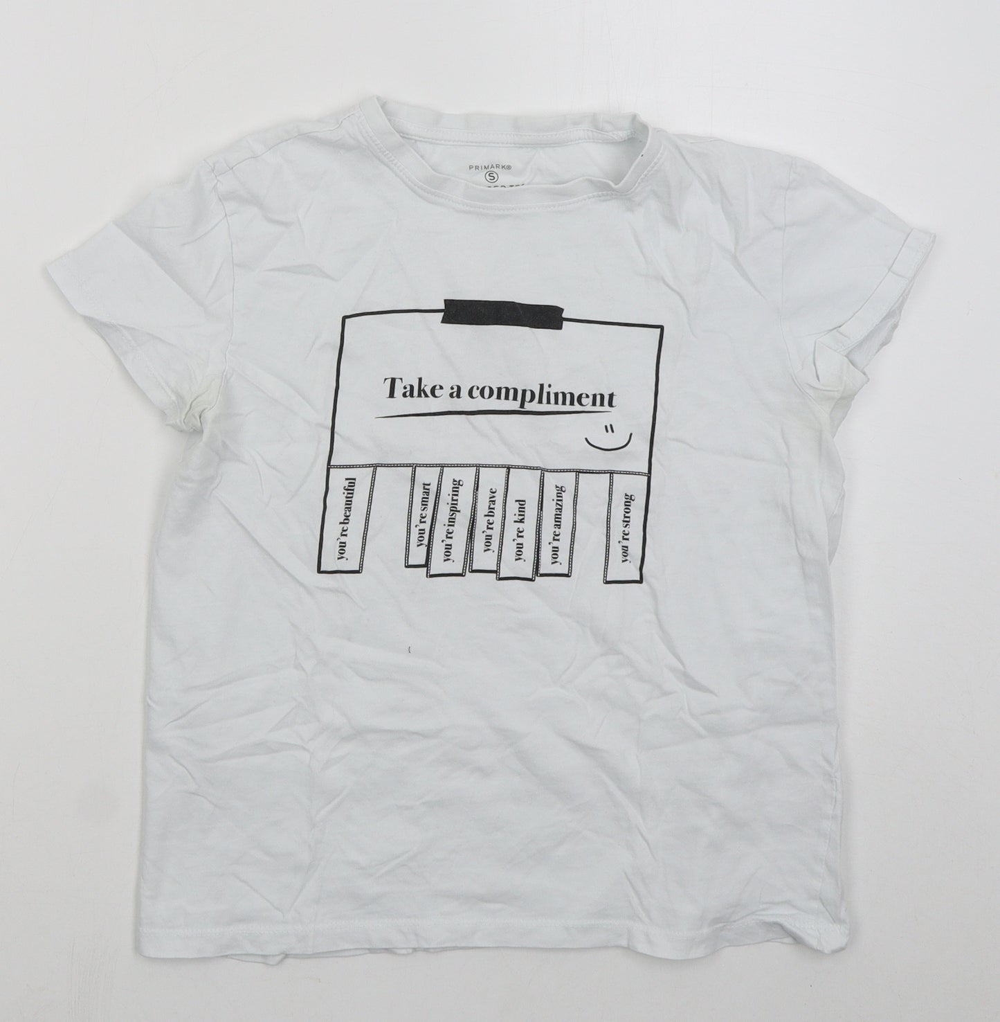 Primark Womens White  Cotton Basic T-Shirt Size 10 Crew Neck - Take A Compliment