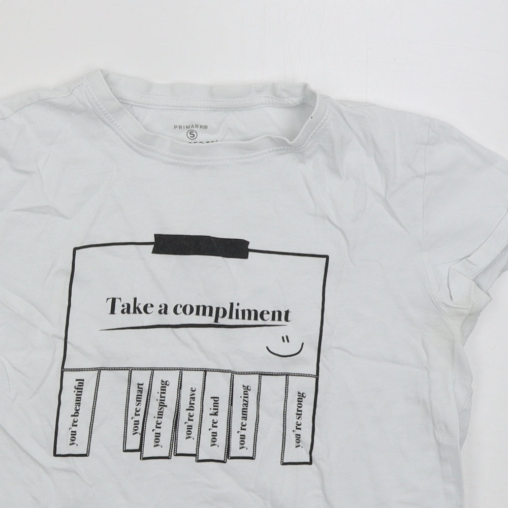 Primark Womens White  Cotton Basic T-Shirt Size 10 Crew Neck - Take A Compliment