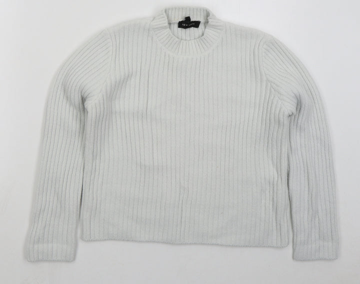 New Look Womens White Crew Neck Nylon Pullover Jumper Size 10