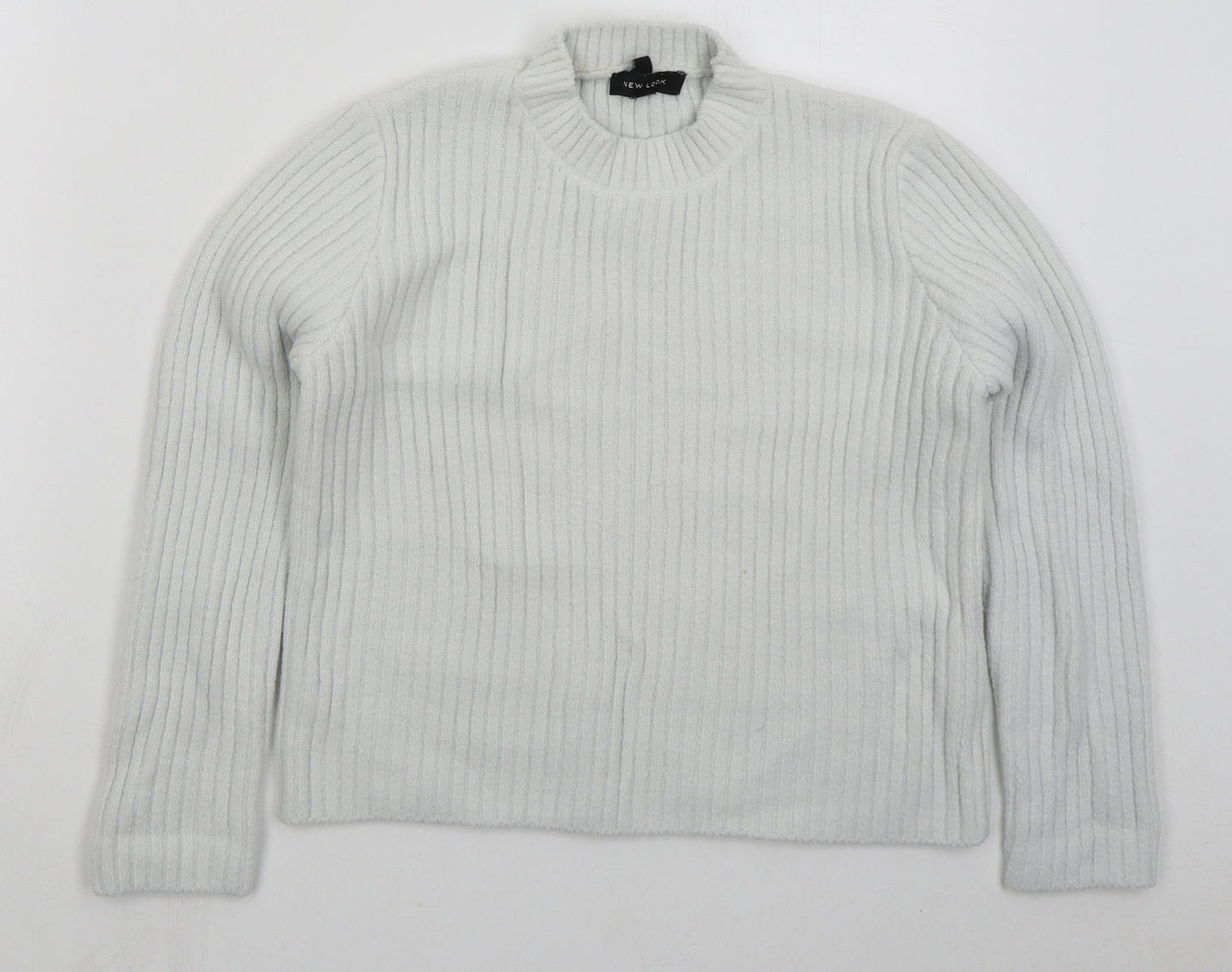 New Look Womens White Crew Neck  Nylon Pullover Jumper Size 10