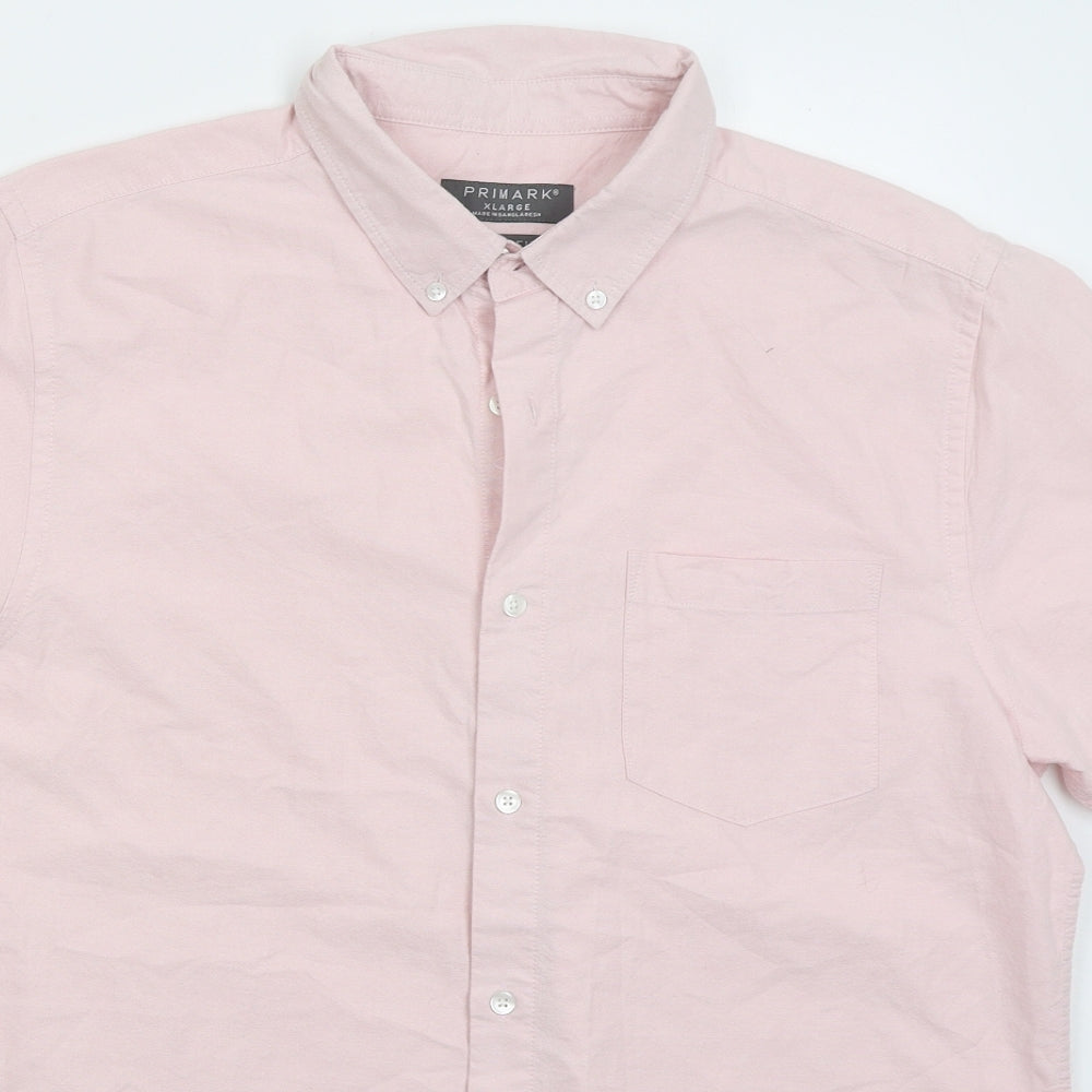 Primark Mens Pink  Cotton  Button-Up Size XL Collared Button