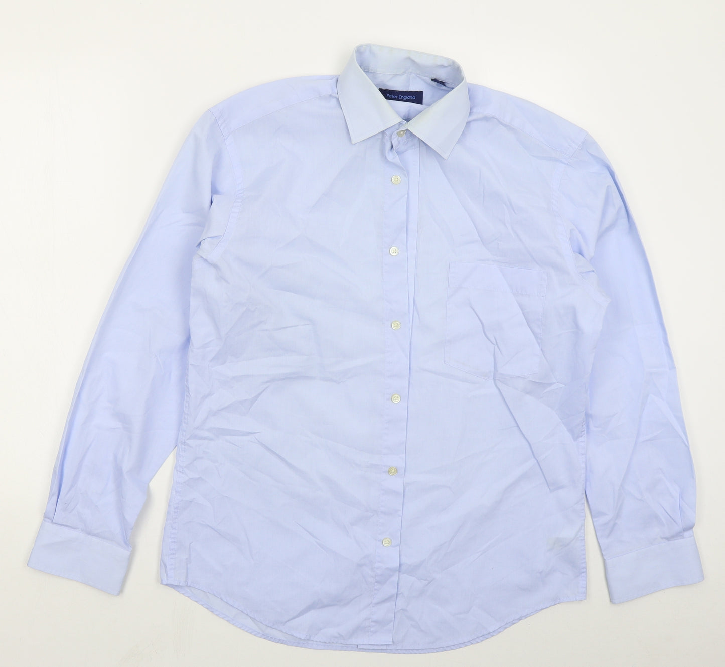 Peter England Mens Blue  Cotton  Dress Shirt Size 15.5 Collared Button