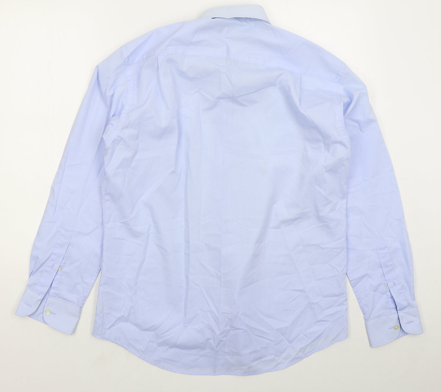 Peter England Mens Blue  Cotton  Dress Shirt Size 15.5 Collared Button