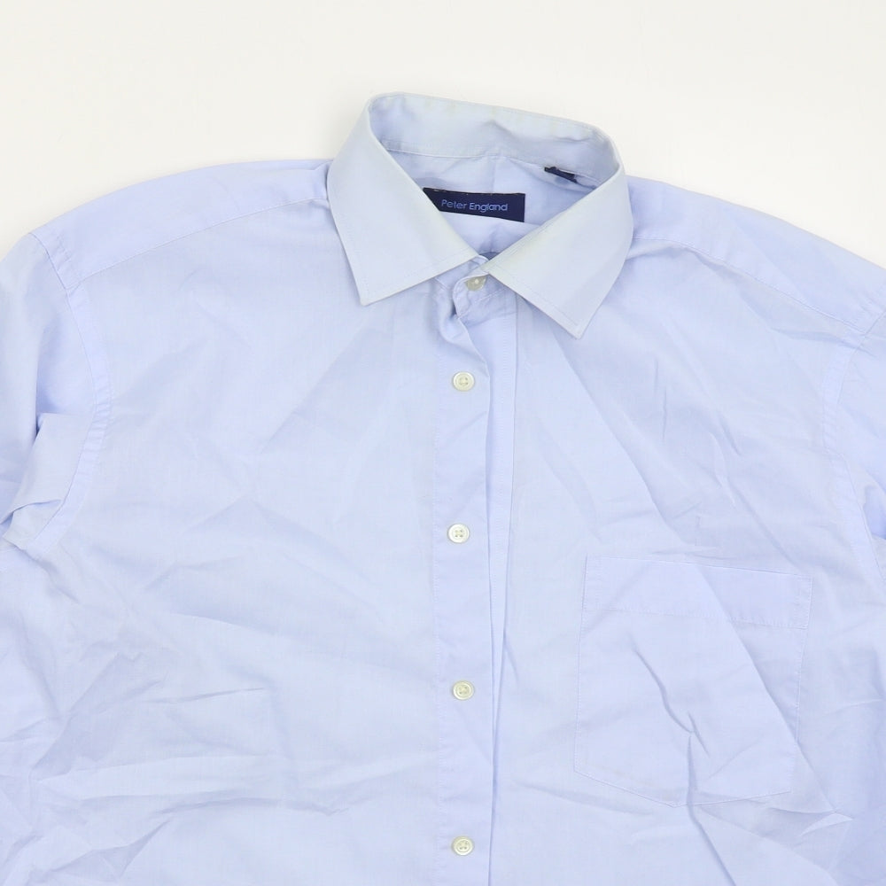 Peter England Mens Blue  Cotton  Dress Shirt Size 15.5 Collared Button