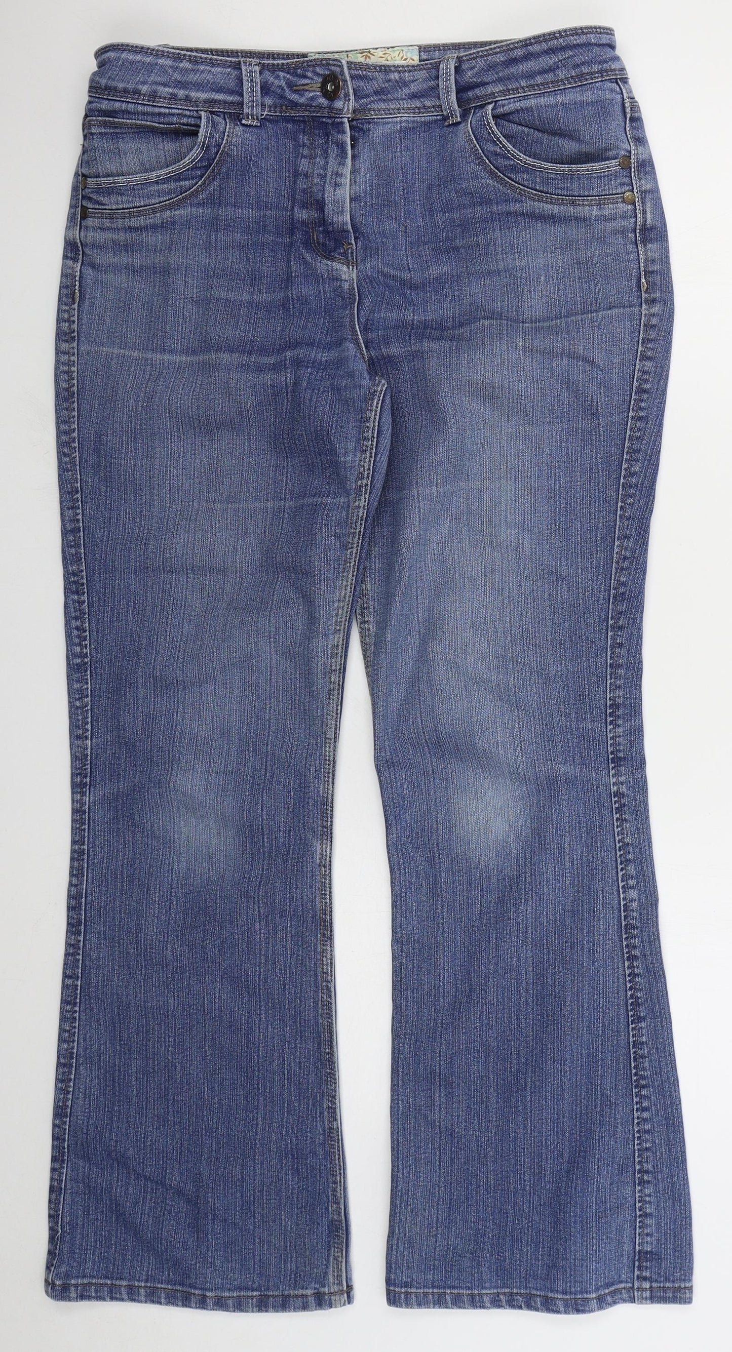 M&Co Womens Blue  Cotton Bootcut Jeans Size 12 L30 in Regular Button