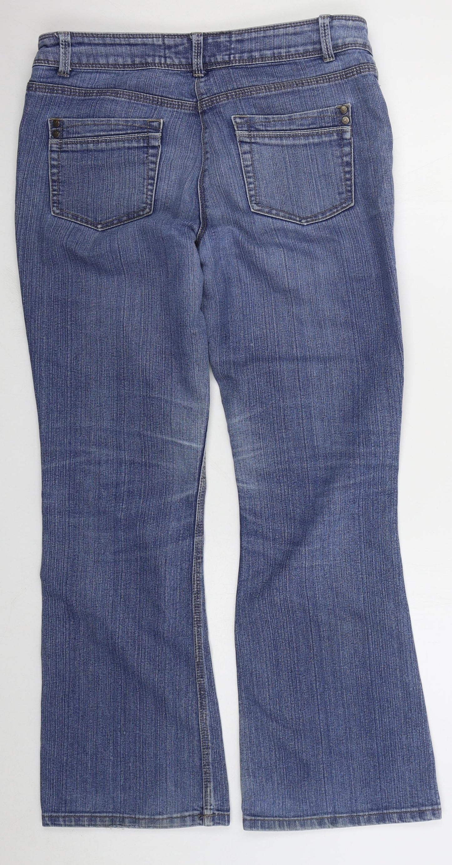 M&Co Womens Blue  Cotton Bootcut Jeans Size 12 L30 in Regular Button