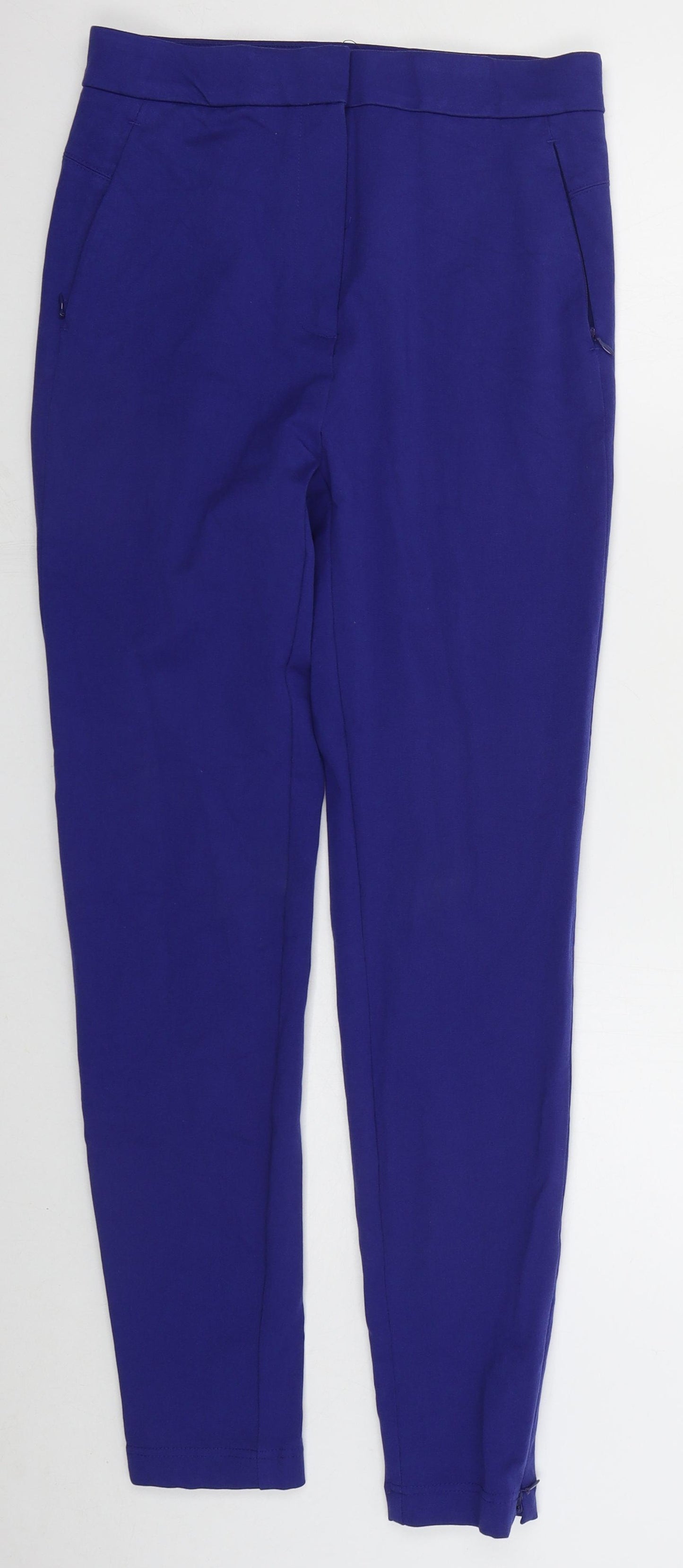 Marks and Spencer Womens Blue  Viscose Trousers  Size 10 L30 in Regular Hook & Eye