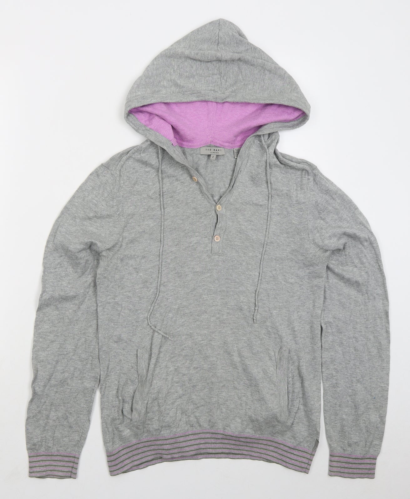 Ted Baker Mens Grey Striped Cotton Pullover Hoodie Size S