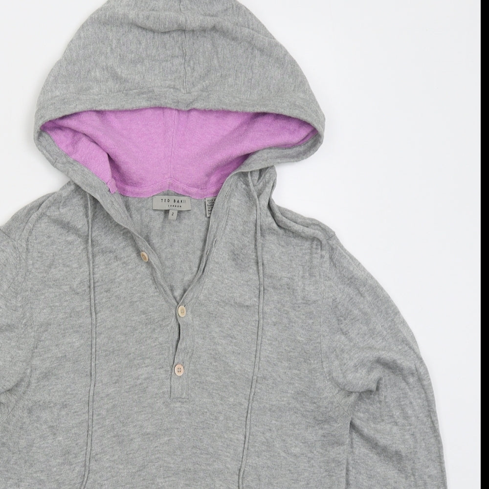 Ted Baker Mens Grey Striped Cotton Pullover Hoodie Size S