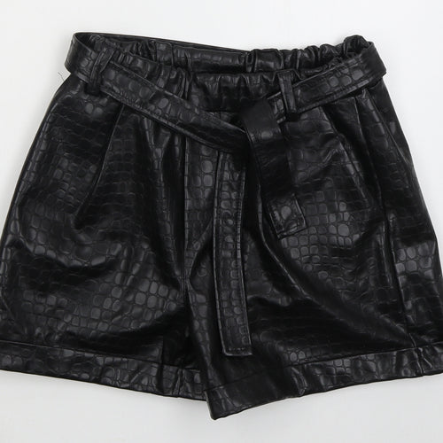 Preworn Womens Black Animal Print Polyurethane Hot Pants Shorts Size 28 in L3 in Regular