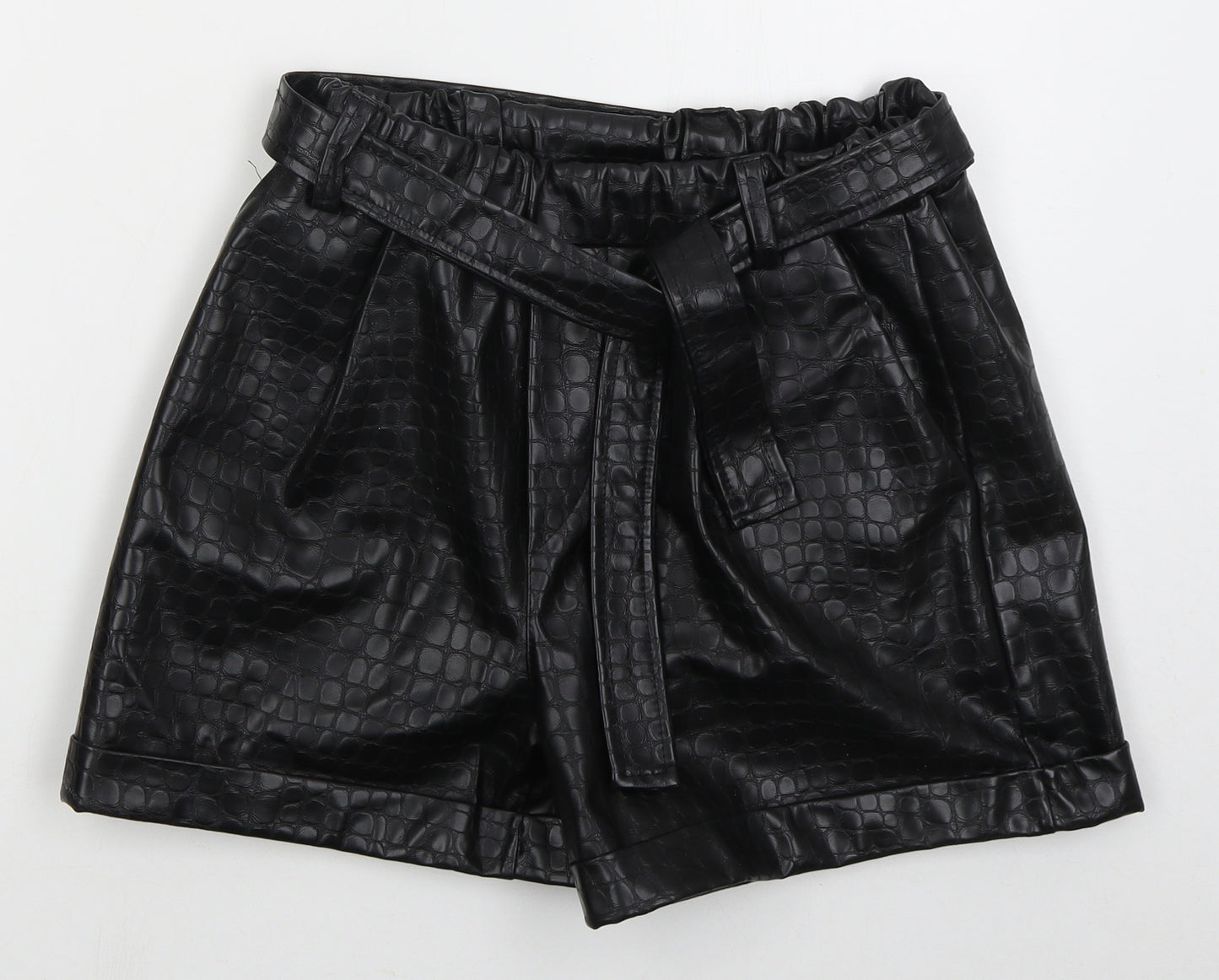 Preworn Womens Black Animal Print Polyurethane Hot Pants Shorts Size 28 in L3 in Regular