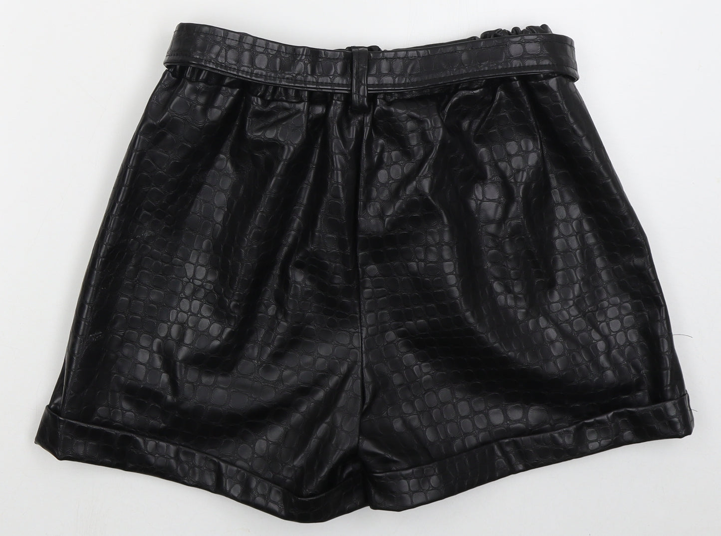 Preworn Womens Black Animal Print Polyurethane Hot Pants Shorts Size 28 in L3 in Regular