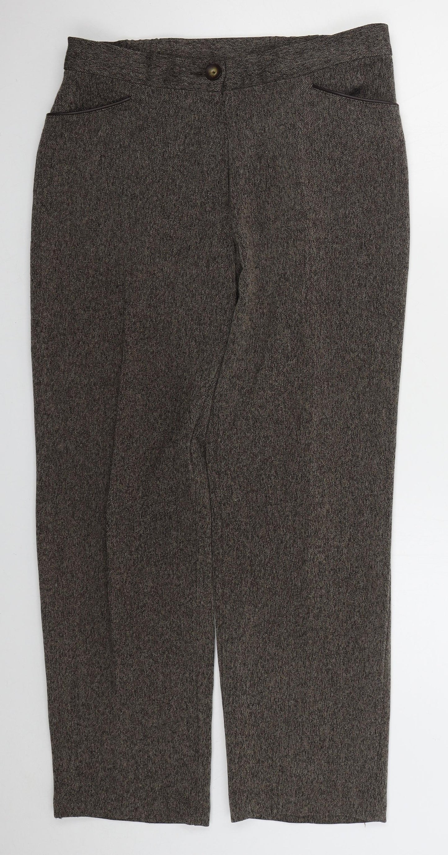 Marks and Spencer Womens Brown  Polyester Trousers  Size 12 L28 in Regular Button