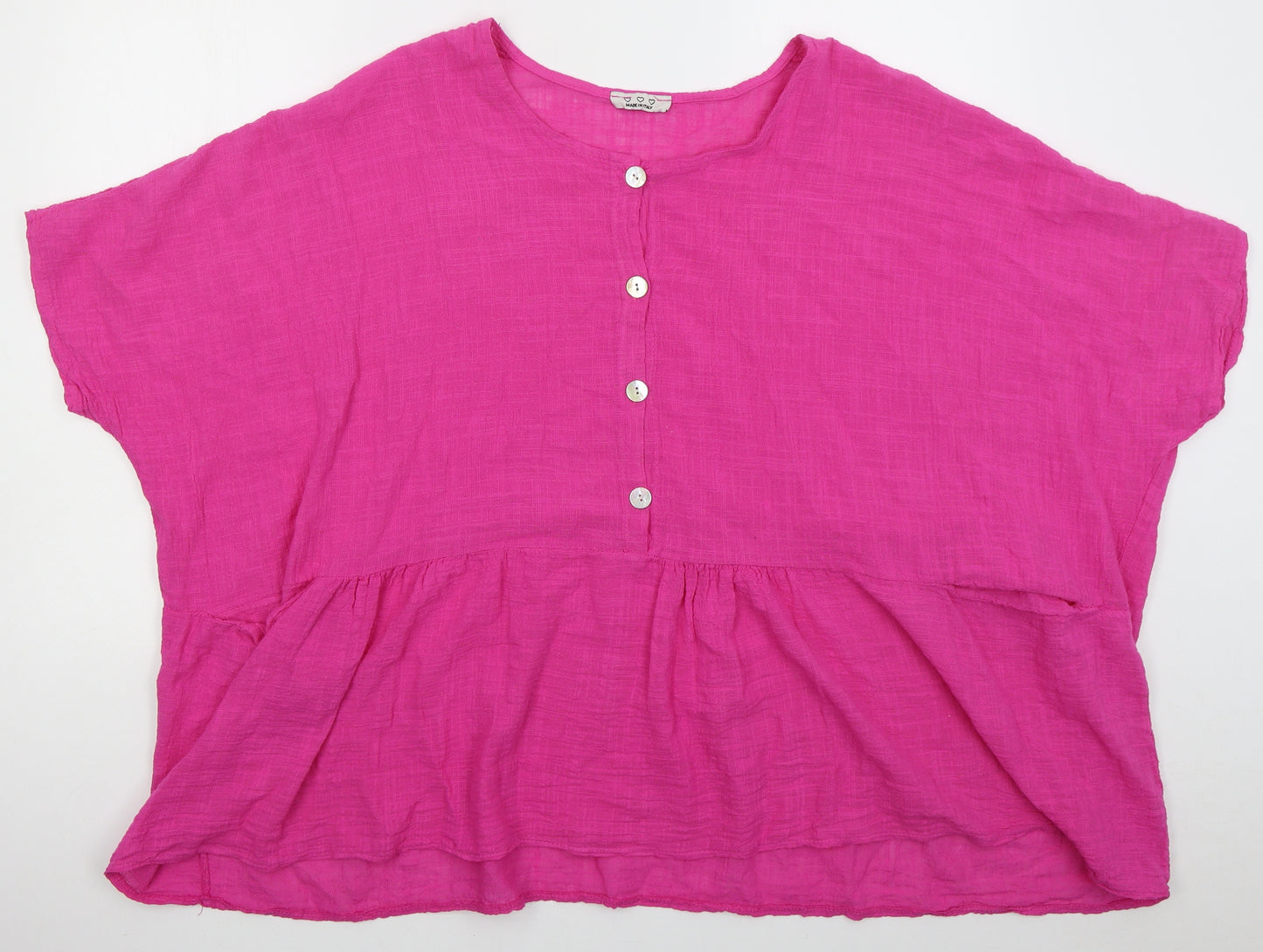 Made in Italy Womens Pink  Cotton Basic Blouse Size 2XL Round Neck