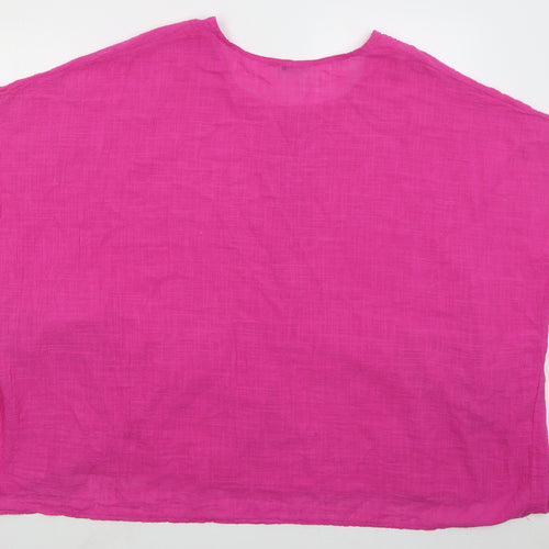 Made in Italy Womens Pink  Cotton Basic Blouse Size 2XL Round Neck