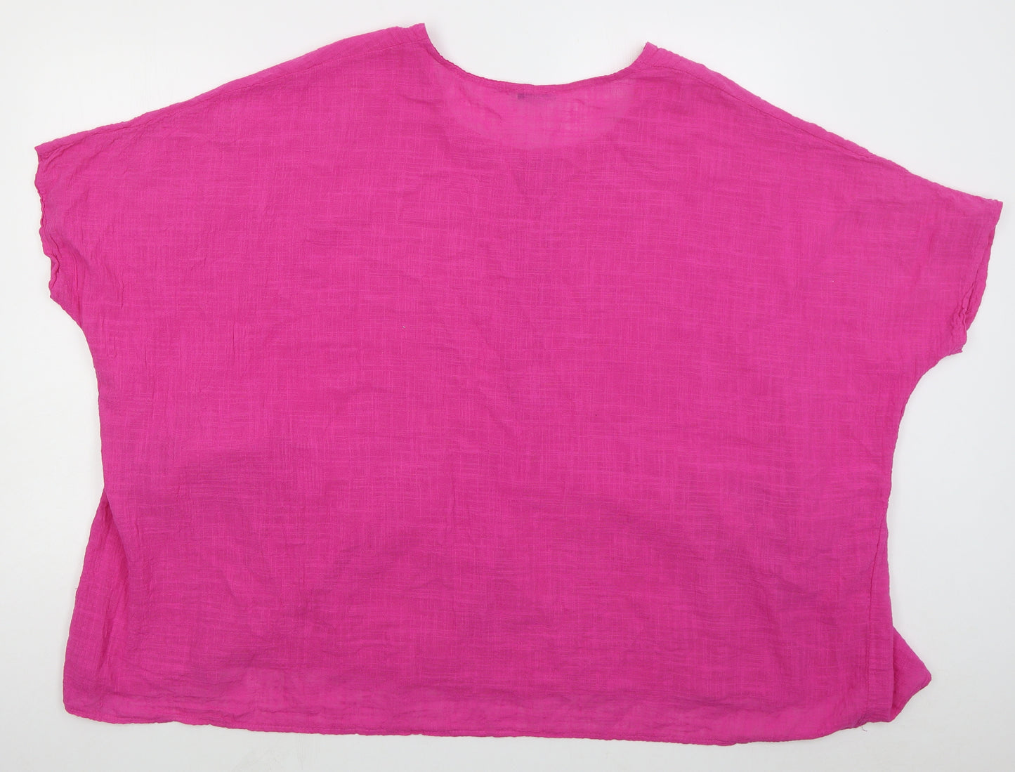Made in Italy Womens Pink  Cotton Basic Blouse Size 2XL Round Neck