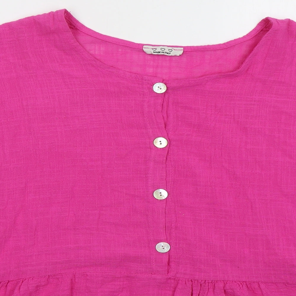 Made in Italy Womens Pink  Cotton Basic Blouse Size 2XL Round Neck