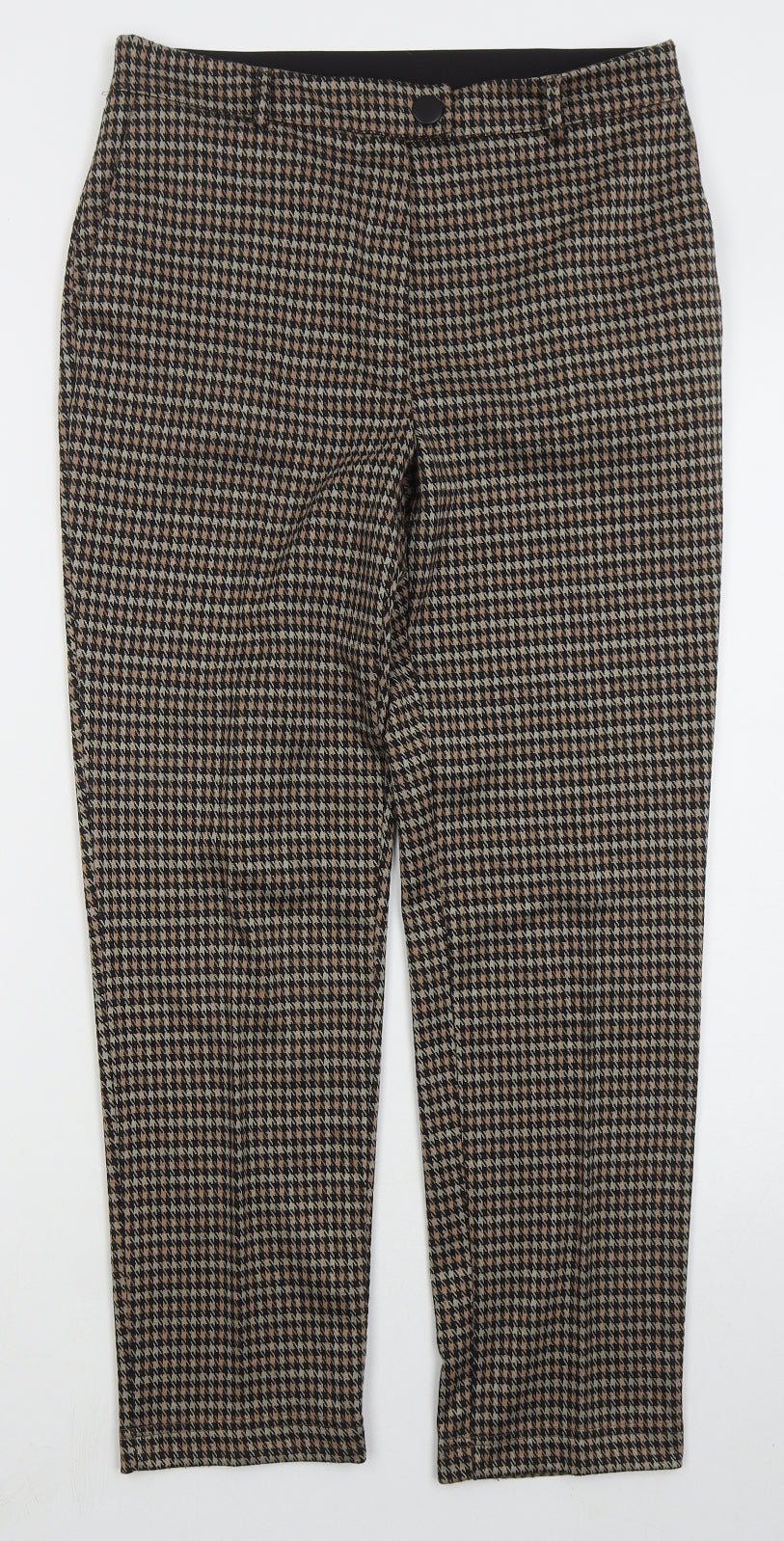 Papaya Womens Brown Houndstooth Polyester Trousers  Size 10 L26 in Regular Button