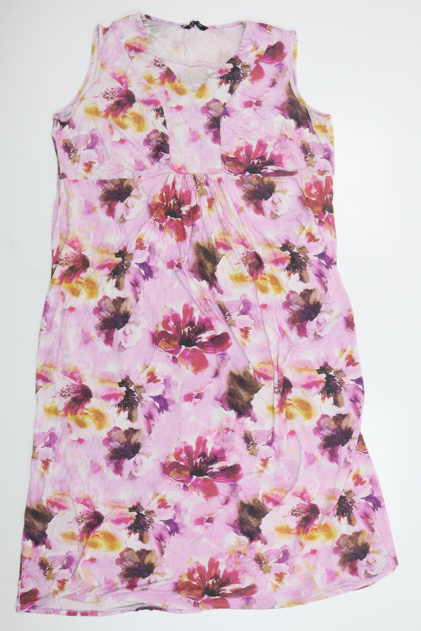M&Co Womens Pink Floral Viscose A-Line  Size 24  V-Neck Pullover
